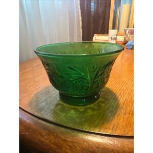 Anchor Hocking Forest Green Oatmeal Glass‎ Custard Sherbert Dish